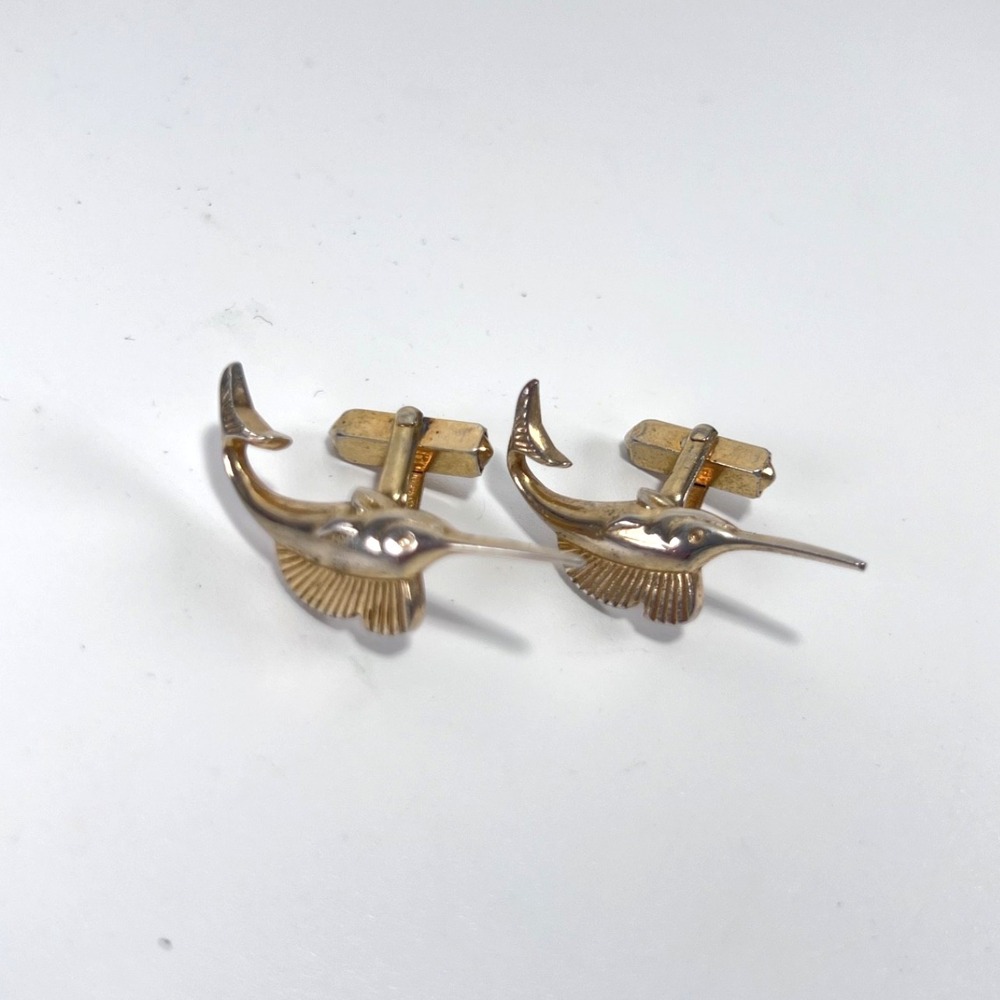 SWANK Cufflinks Gold Tone Metal‎ Marlin Fish Swordfish Sport Fishing Vintage